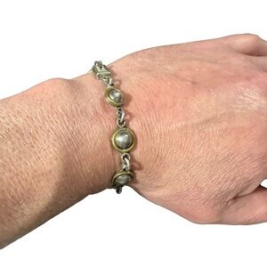 Vtg Signed Mexico 925 Laton Sterling Silver Domed Beads Link Bracelet 8” Clasped